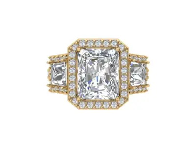 Emerald 3 Stone Art Deco Ring 3D print model 10
