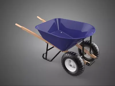 PURPLE BLUE BUCKET TRAY CART WOOD HANDLES TWO WHEEL WHEELBARROW 3D model