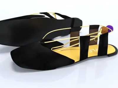 ladies shoes black velvet flats model 3D model