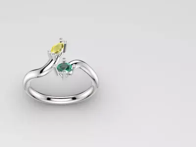 bypass ring with two gemstone 3D model