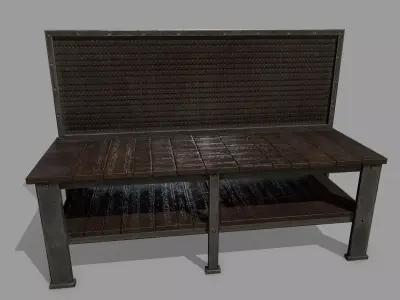 workbench bench made of wood and metal Low-poly 3D model
