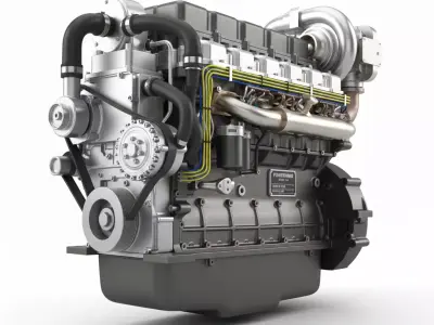 Heavy Duty Turbocharged Diesel Engine Low-poly 3D model