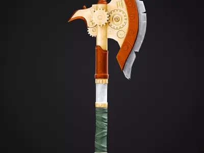 Stylized Steampunk Battle Axe PBR Low-poly 3D model