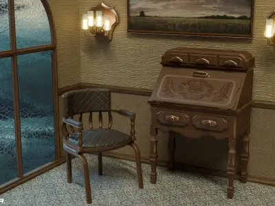 Vintage Desk and Chair Low-poly 3D model