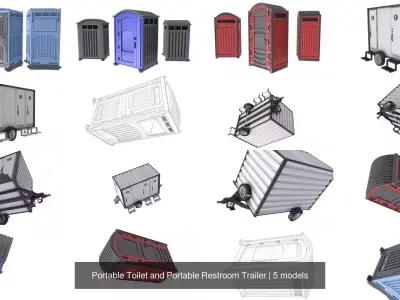 Portable Toilet and Portable Restroom Trailer 3D Model Pack