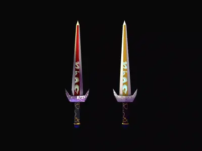 Two platinum swords - red and gold Low-poly 3D model
