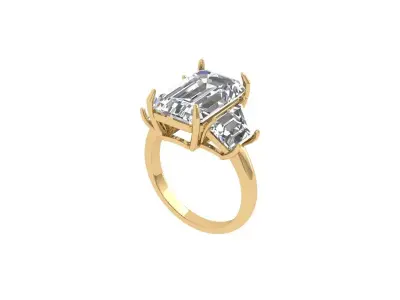 Emerald 3 Stone Art Deco Ring 3D print model 2