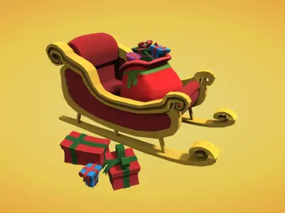 Cartoon style Santa sleigh with Christmas presents Low-poly 3D model