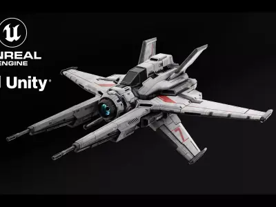 Fighter Spaceship - Game Ready 3D Model Low-poly 3D model