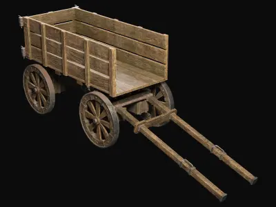 Medieval Wooden Cart 2 Low-poly 3D model