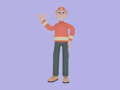 Stylized 3D Firefighter Character OK Gesture - Cartoon Fireman 3D model