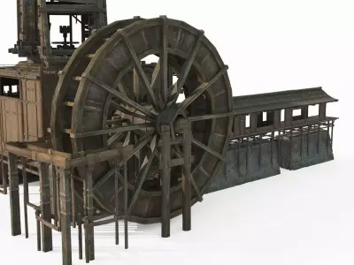 Ancient buildings large docks cranes and transport planes 3D model