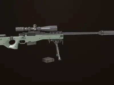 Sniper Rifle 03 Green Rigged All PBR Unity UE Textures Low-poly 3D model