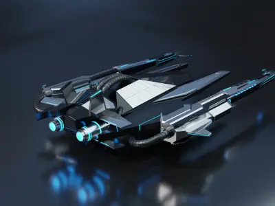 Fighter Spaceship With Controller - UE4-5 Low-poly 3D model