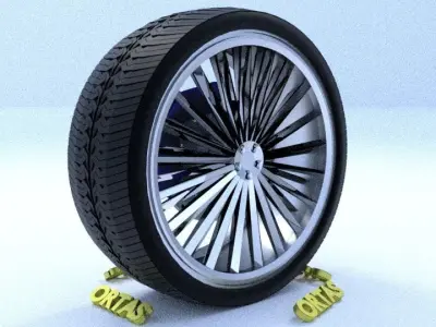 ORTAS CAR RIM 64 GAME READY RIM TIRE AND DISC 3D model