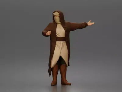 Desert Wanderer Guide Character in Hooded Robe and Masked Outfit 3D print model