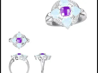 JCD Format Antique color stone rings jewelcad 3D print model