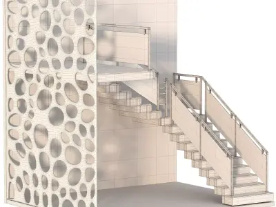 Wooden L Shape Staircase 3D model