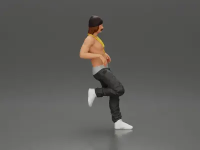 Gangster in hat and gold chain leaning on the car 3D print model