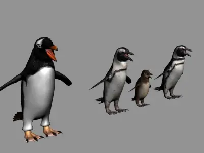 Antarctic Wildlife Collection Penguins Chicks Albatross Low-poly 3D model