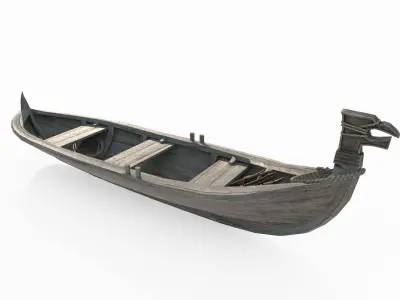 Ancient small wooden boat 3D model