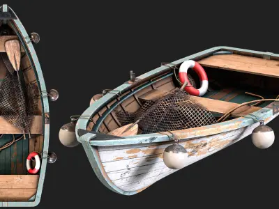 Old Paddle Boat Low-poly 3D model