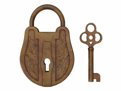 The padlock antique carved wooden 3D model