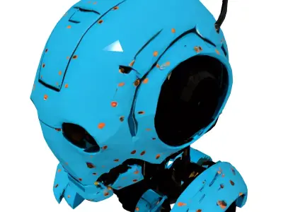 Blue SciFi Robot Head Low-poly 3D model