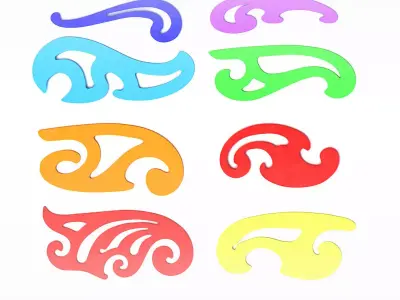 French Curves Set - 8-3D Print Ready Drafting Templates-PBR 3D Model Pack
