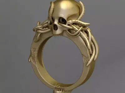 Antique Skull Octopus Tentacles Silver  Gents Signet Ring 3D print model
