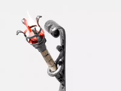 Stylized Medieval Wall Torch - Fantasy Game Ready Prop Low-poly 3D model