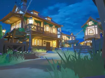 Modular Stylized Medieval City - Anime Style Low-poly 3D model