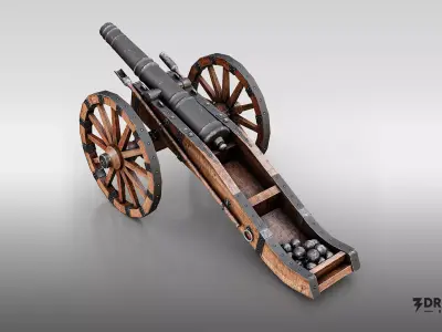 Medieval Bombard Cannon- Siege Weapons Low-poly 3D model