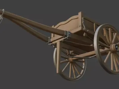 Old Wooden Horse Cart 3D Model 3D model
