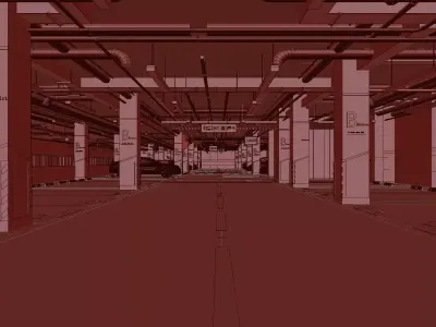 Modern underground garage - vacant parking lot 3D model
