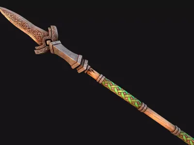 Medieval Wooden Spear Glaive Halberd Weapon Low-poly 3D model
