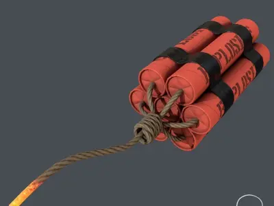 Realistic Lowpoly Dynamite Pbr grenade Low-poly 3D model