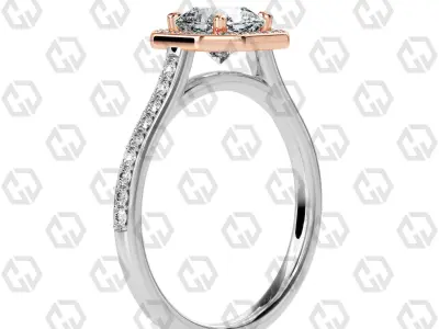 Ring 200 Radiant Shape Cathedral Halo pave set with Gems 3D print model