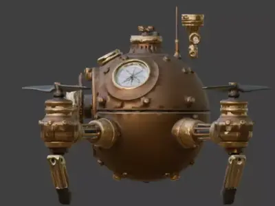 Stylized 3D Steampunk Maintenance Drone Low-poly 3D model