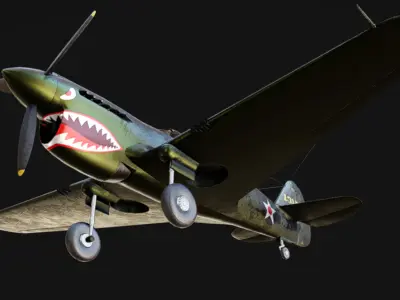 Curtiss P-40 Warhawk Low-poly 3D model
