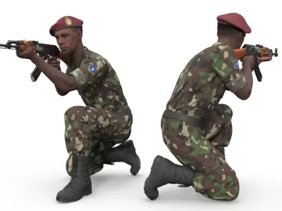  Somali Soldier on Kneelin Pose with AK-47 Fur 