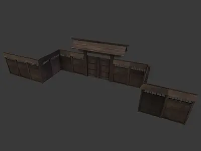Modular Japanese Fence Low-poly 3D model