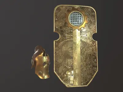 steampunk shield and helmet Low-poly 3D model