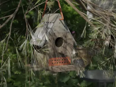 Birdhouse wooden hanging on string Low-poly 3D model
