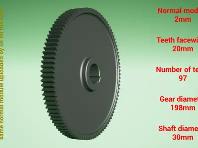 Cylindrical gear - paired - z97 m2 D198 d30 3D print model