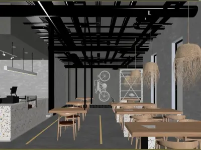 The Coffee G industrial cafe interior design 3D model