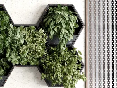 Vertical Wall Garden hanging plants on Hexagon Green set 99 3D model