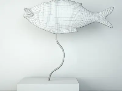 Carved Teak Fish with Base 3D model