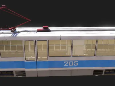 KTM-11 tram with motor coach KTP-11 Low-poly 3D model