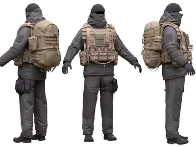 Male Military Winter Outfit Free 3D model